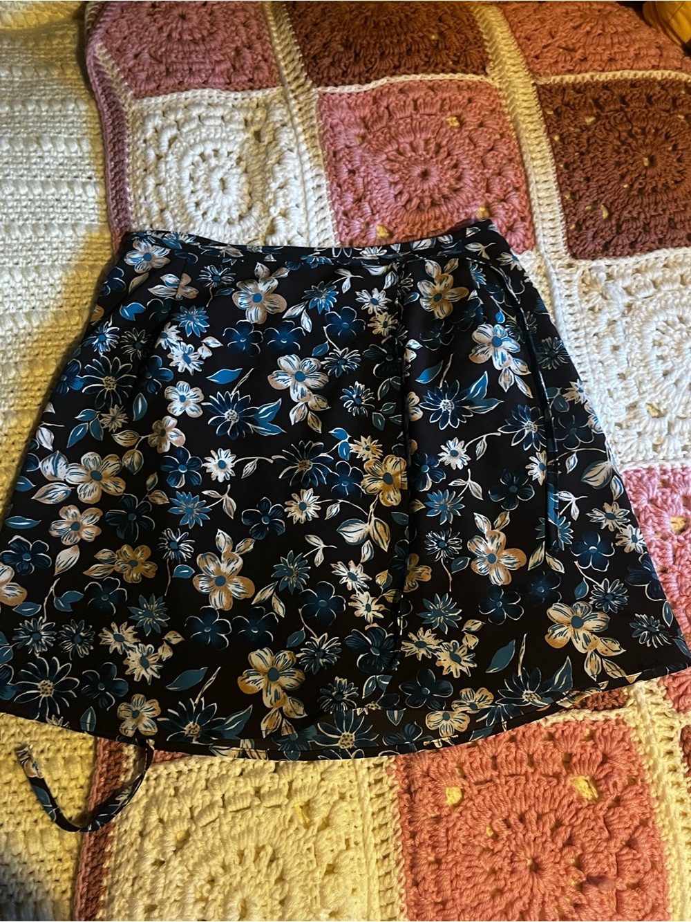 Urban Behavior Black Mini Skirt with Blue & Cream Floral Print